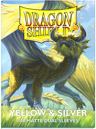 Arcane Tinmen - Dragon Shield Dual Matte Sleeves - Standard Size - Yellow and Silver - Package of 100
