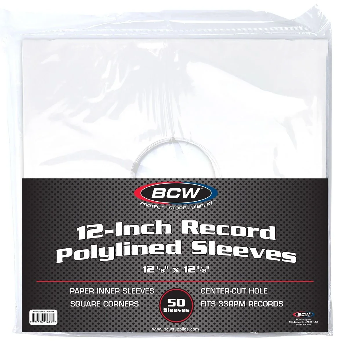 BCW - White Paper Record Sleeves Polylined with Hole - 12 1/8" x 12" - Package of 50
