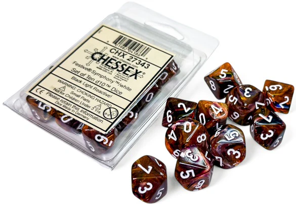 Chessex Dice - Festive Symphony with White - Set of 10 D10 - CHX 27343