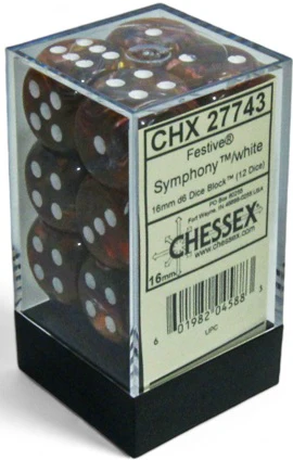 Chessex Dice - Festive Symphony with White - Set of 12 D6 - CHX 27743