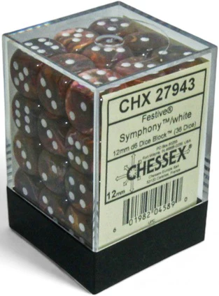 Chessex Dice - Festive Symphony with White - Set of 36 D6 - CHX 27943