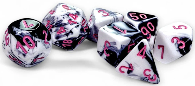 Chessex Dice - Gemini Black-White with Pink - Set of 7 - CHX 26469