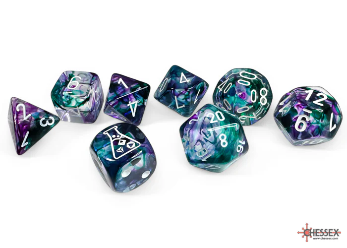 Chessex Dice - Lab Dice - 7-Die Set - Nebula - Polyhedral Fluorite with White