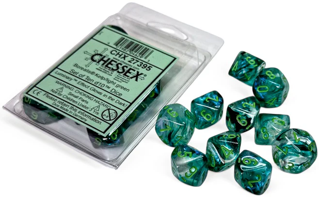 Chessex Dice - Luminary Borealis Kelp with Light Green - Set of 10 D10 - CHX 27395