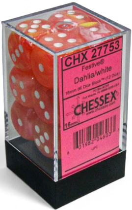 Chessex Dice - Luminary Festive Dahlia with White - Set of 12 D6 - CHX 27753