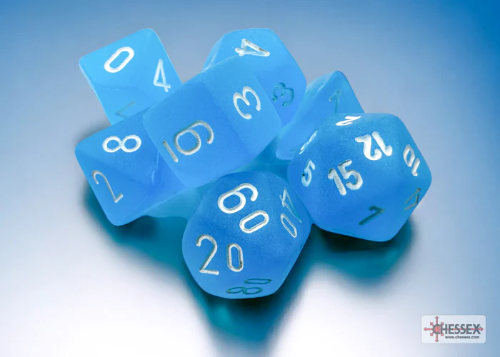 Chessex Dice - Mini Frosted Carribean Blue with White - Set of 7 - CHX 20416