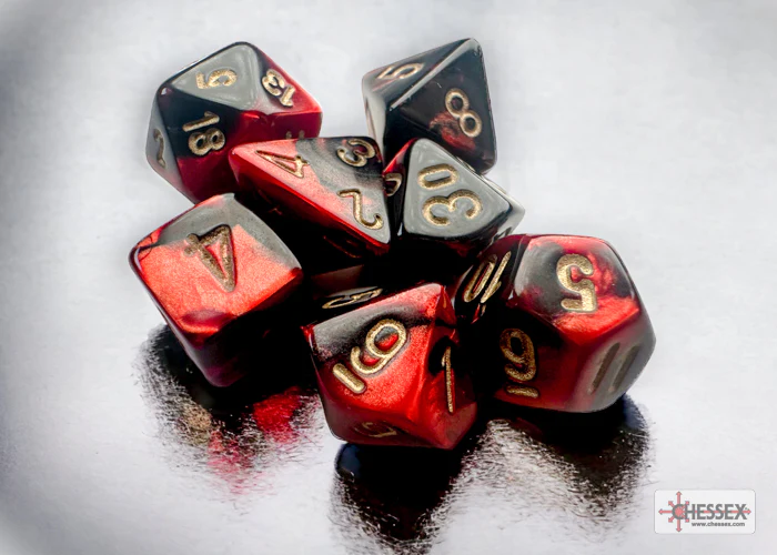 Chessex Dice - Mini Gemini Black-Red with Gold - Set of 7 - CHX 20633