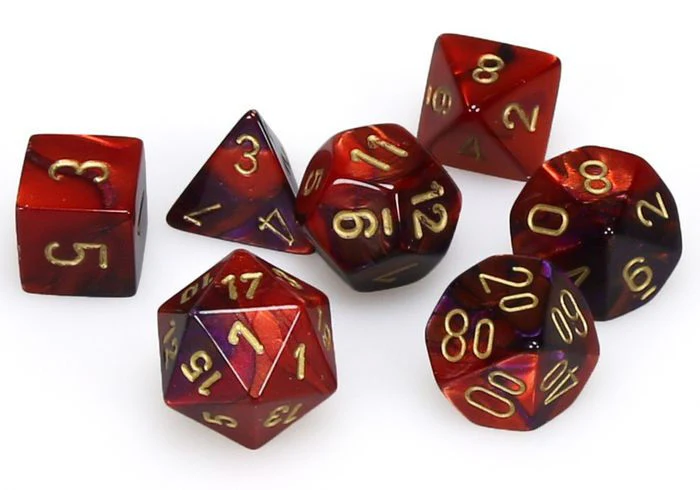 Chessex Dice - Mini Gemini Purple-Red with Gold - Set of 7 - CHX 20626