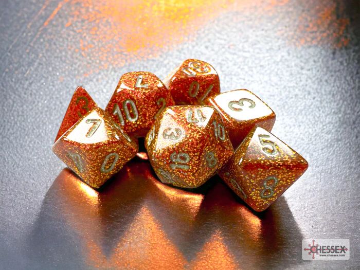 Chessex Dice - Mini Glitter Gold with Silver - Set of 7 - CHX 20503