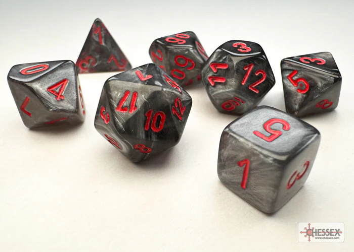 Chessex Dice - Mini Velvet Black with Red - Set of 7 - CHX 20478