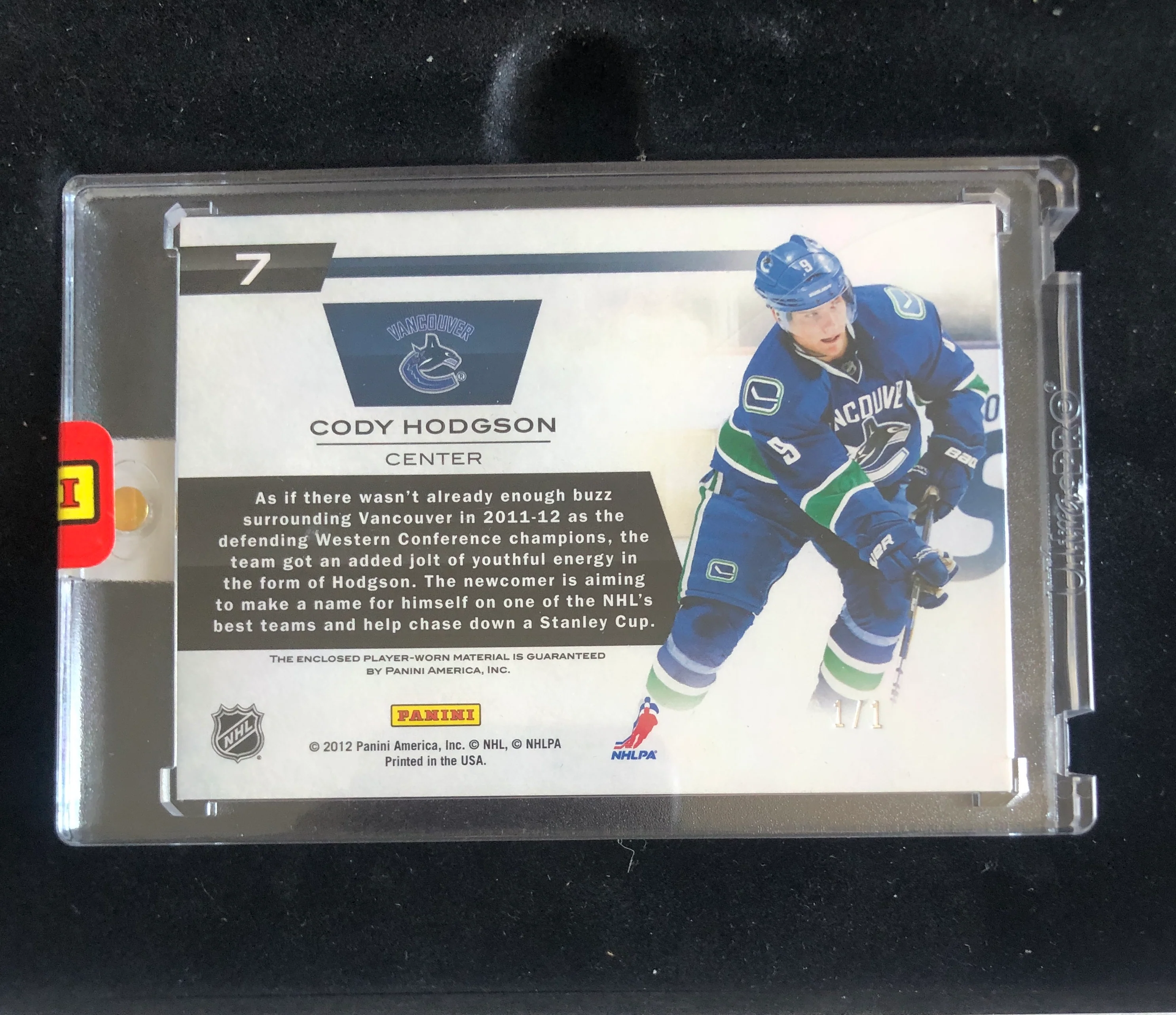 Panini - 2011-12 - Hockey - Elite New Breed Black Box - Cody Hodgson Patch Card - 1/1 Canucks - Image 4