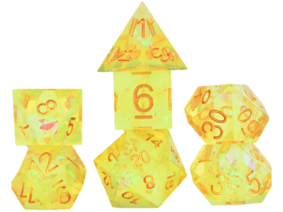 Sirius Dice - 7 Die Set - Sharp-Edged Yellow Fairy