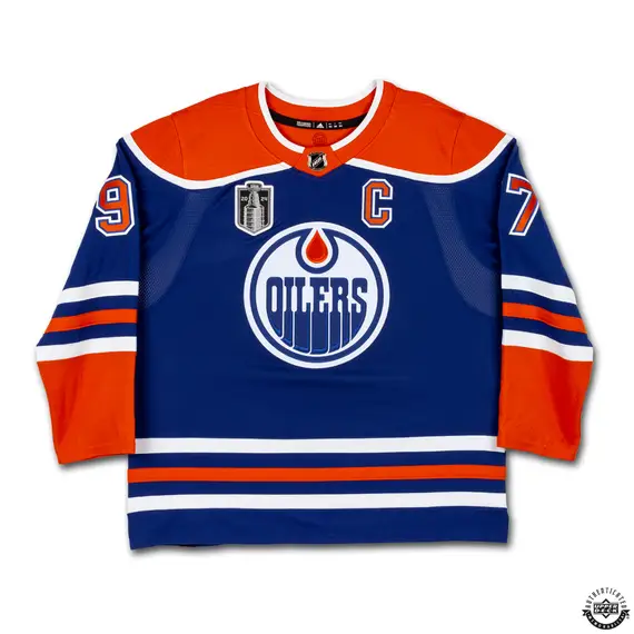 Upper Deck Authenticated - Connor McDavid Autographed 2023-24 Edmonton Oilers Stanley Cup Final Patch Blue Authentic Adidas Jersey - Image 3