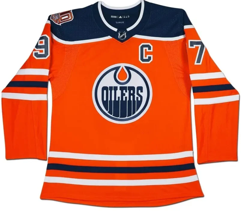Upper Deck Authenticated - Connor McDavid Autographed & Inscribed Edmonton Oilers Authentic Orange Jersey with 40th Anniversary Shoulder Patch - Image 3