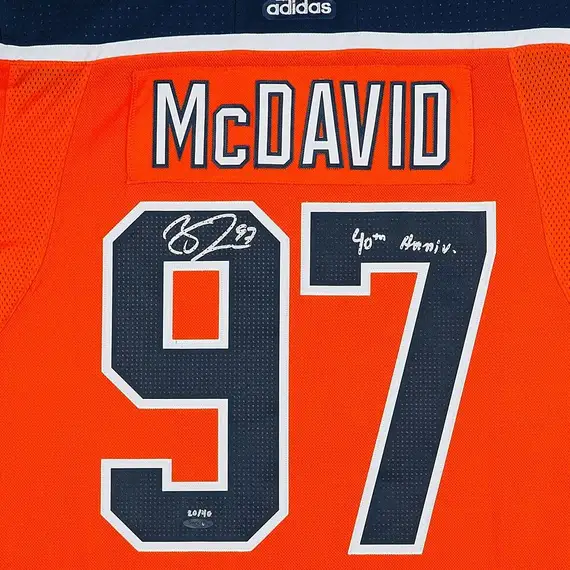 Upper Deck Authenticated - Connor McDavid Autographed & Inscribed Edmonton Oilers Authentic Orange Jersey with 40th Anniversary Shoulder Patch - Image 4